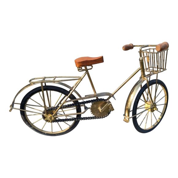 Vintage Decorative Stationary Bicycle Handcrafted 18" Metal Frame Wood Seat - Picture 8 of 8